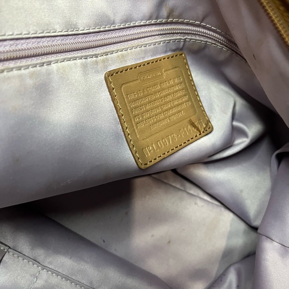 Coach Tan Shoulder Bag Purse with Purple Scarf AS IS - Picture 13 of 16